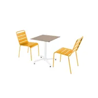 ensemble table de terrasse stratifié chêne clair et 2 chaises jaune