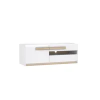 meuble tv 140 cm 1 porte 2 tiroirs blanc et décor bois led - alexiane 67187232