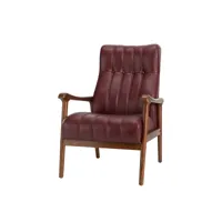 fauteuil en cuir du milieu du siècle avec dossier épais et touffeté et cadre en bois fauteuil canapé simple pour salon bureau, rouge