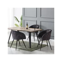 eva - ensemble table à manger 4 à 6 personnes décor noyer + 4 chaises en velours noires - style scandinave