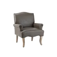 fauteuil moderne en faux cuir avec pieds en bois et accoudoirs roulés, chaise rembourrée confortable pour salon chambre bureau, gris