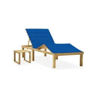 chaise longue de jardin avec table et coussin  bain de soleil transat pin imprégné meuble pro frco92846