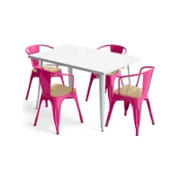 pack table de salle à manger et 4 chaises de salle à manger avec accoudoirs design industriel - nouvelle édition - bistrot stylix fuchsia