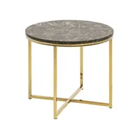 table d'appoint ronde effet marbre en bois et métal - diam. 50 cm x h. 42,7 cm - doré et marron