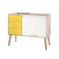 meuble de rangement vintage en bois blanc/jaune happy