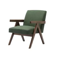 warren - fauteuil lounge en tissu sauge et bois teinté noyer gris