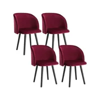 lot de 4 chaises de salle à manger en velours et bois massif-46x45x84cm-bordeaux