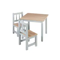 ensemble table et 2 chaises enfants woody - plateau et assises en aspect bois - gris