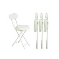 lot de 4 chaises pliante tabourets pliable coussin rond en fourrure avec dossier et repose-pieds, siège de 49 cm de haut, style scandinave, blanc