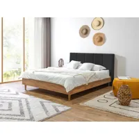 bobochic lit 160 x 200 cm olympe tête de lit avec rangement lattes massives et pieds en bois naturel gris foncé