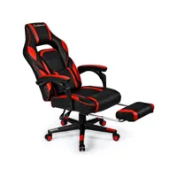 giantex chaise gaming cuir pvc, siège gamer pivotante ergonomique, fauteuil de bureau réglable en hauteur et dossier réglable, support lombaire charge 150kg rouge