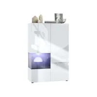 vitrine blanc mat et brillant insertion noir laquée (l-h-p) : 91,5 - 136,5 - 37 cm + led blanc