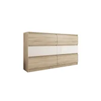 trogir s1 - commode de chambre 6 tiroirs - 120x30x76 cm - meuble de rangement style scandinave - sonoma/blanc gloss