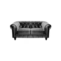 chesterfield - canapé chesterfield 2 places velours gris