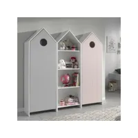 havre - pack bibliothèque + 2 armoires rose et grise