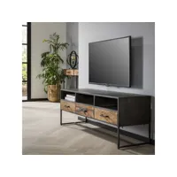 meuble tv industrielle en bois et métal noir alex