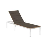 chaise longue avec coussin bois d'acacia et acier inoxydable 4