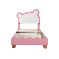 lit cabane lit 90x200cm lit d'enfant avec tête de lit ours douillet pu lit simple rose