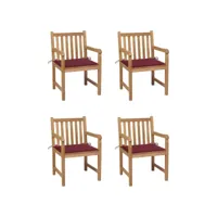 chaises de jardin 4 pcs avec coussins bordeaux teck solide 2