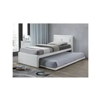 lit avec tiroir-lit rodan 90x200 cm en simili cuir coloris blanc, sommier inclus.