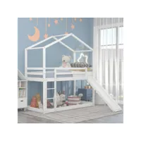lit superposé avec toboggan, lit cabane enfant, cadre de lit convertible en bois massif avec sommier à lattes 90 x 200 cm, blanc