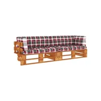 canapé fixe 2 places palette  canapé scandinave sofa et coussins pin imprégné de marron miel meuble pro frco47697