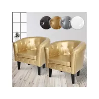 miadomodo® fauteuil chesterfield - lot de 2, en simili cuir et bois, avec éléments décoratifs touffetés, 58 x 71 x 70 cm, doré - chaise, cabriolet, meuble de salon