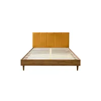 bobochic lit 140 x 190 cm olympe tête de lit avec rangement lattes massives et pieds en bois naturel jaune