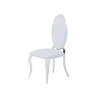 chaise médaillon simili cuir et pieds métal argenté effet miroir joliva - lot de 4-couleur blanc