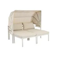 ensemble de salon de jardin 4 places en acier galvanisé - canapé lounge avec auvent réglable - coussins amovibles et lavables - beige