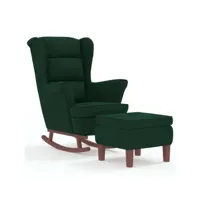 chaise à bascule avec pieds en bois et tabouret, rocking chair design contemporain, fauteuil relax vert foncé oiu4556 meuble pro