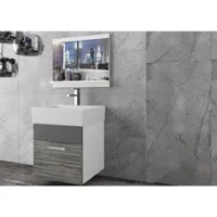 palomi - ensemble de salle de bain -3 pcs - meuble à suspendre - vasque en porcelaine - gris