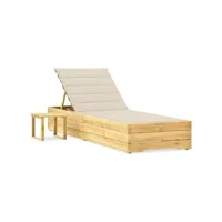 chaise longue de jardin avec table et coussin  bain de soleil transat pin imprégné meuble pro frco59705