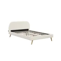 moby - cadre de lit scandinave avec tête de lit et sommier en tissu bouclette - blanc - 140 x 190