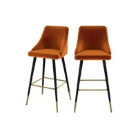 chaise de bar aristote en velours orange 77.5 cm (lot de 2)