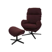 fauteuil relax + pouf hwc-l12, fauteuil tv fauteuil à bascule fonction bascule, pivotant, métal tissu/textile ~ bordeaux
