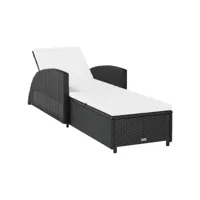 transat chaise longue bain de soleil lit de jardin terrasse meuble d'extérieur avec coussin blanc crème résine tressée noir helloshop26 02_0012306