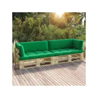 canapé fixe 2 places palette  canapé scandinave sofa avec coussins pin imprégné de vert meuble pro frco96939