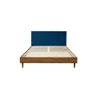 bobochic lit 140 x 190 cm olympe tête de lit avec rangement lattes massives et pieds en bois naturel bleu foncé