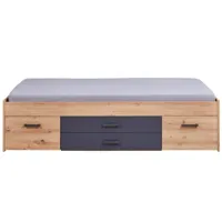 lit simple multi-rangement liora 90x200cm 1 table chevet encastrable 3 tiroirs décor chêne artisan et gris anthracite 55034090