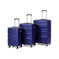 set de 3 valises rigides en abs, tsa serrure, bleu