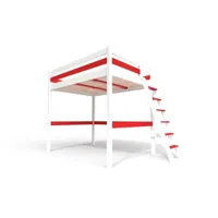 lit mezzanine bois avec échelle sylvia 140x200  blanc,rouge sylvia140ech-lbred