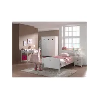 lit 90x200 - chevet 3 tiroirs - armoire 3 portes et bureau amori - blanc