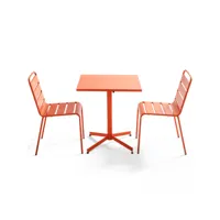 ensemble table de jardin carrée et 2 chaises métal orange - palavas