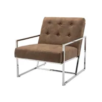 greg - fauteuil lounge en micro vintage marron et métal finition inox