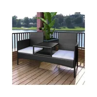 canapé fixe 2 places de jardin  sofa banquette de jardin et table à thé résine tressée noir meuble pro frco92598