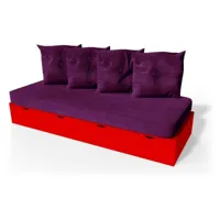 banquette cube 200 cm + futon + coussins  rouge banq200p-red