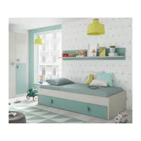 lit simple dghion, cadre de lit pour chambre à coucher, lit avec lit extractible ou commode et étagère assortie, 201x98h43 cm, blanc et vert aqua 8052773794800
