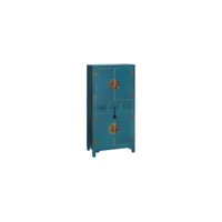commode bois bleu à motifs 3 tiroirs 4 portes métal oriente