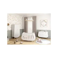 chambre complète lit bébé commode à langer et armoire trapèze blanc